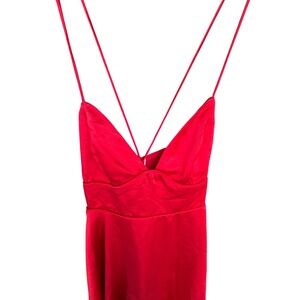 Angel Biba Red Satin Lace Up Back Mini Dress grad  Spaghetti Strap festival